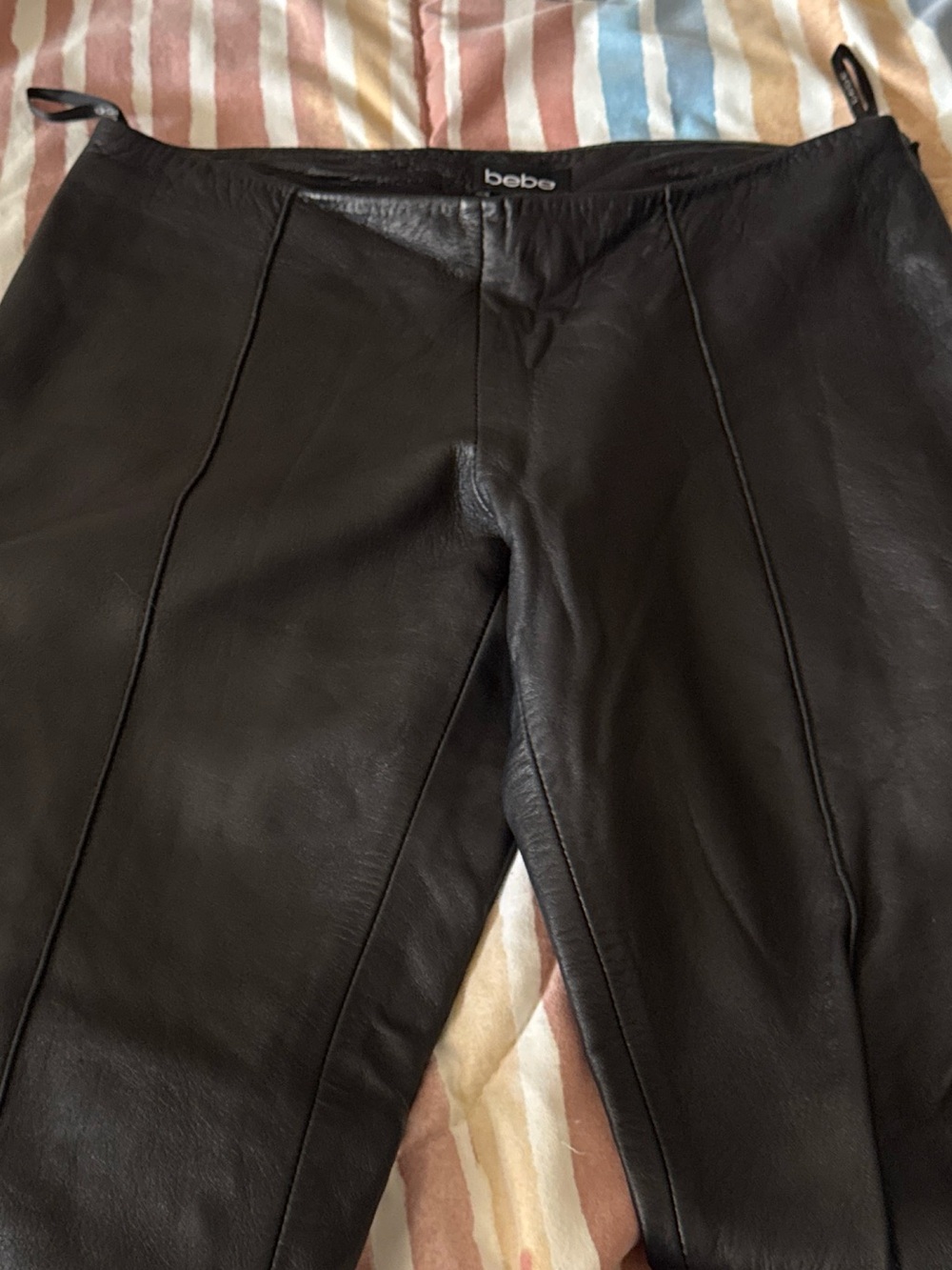 bebe Black Genuine Leather Slim Leg Pants